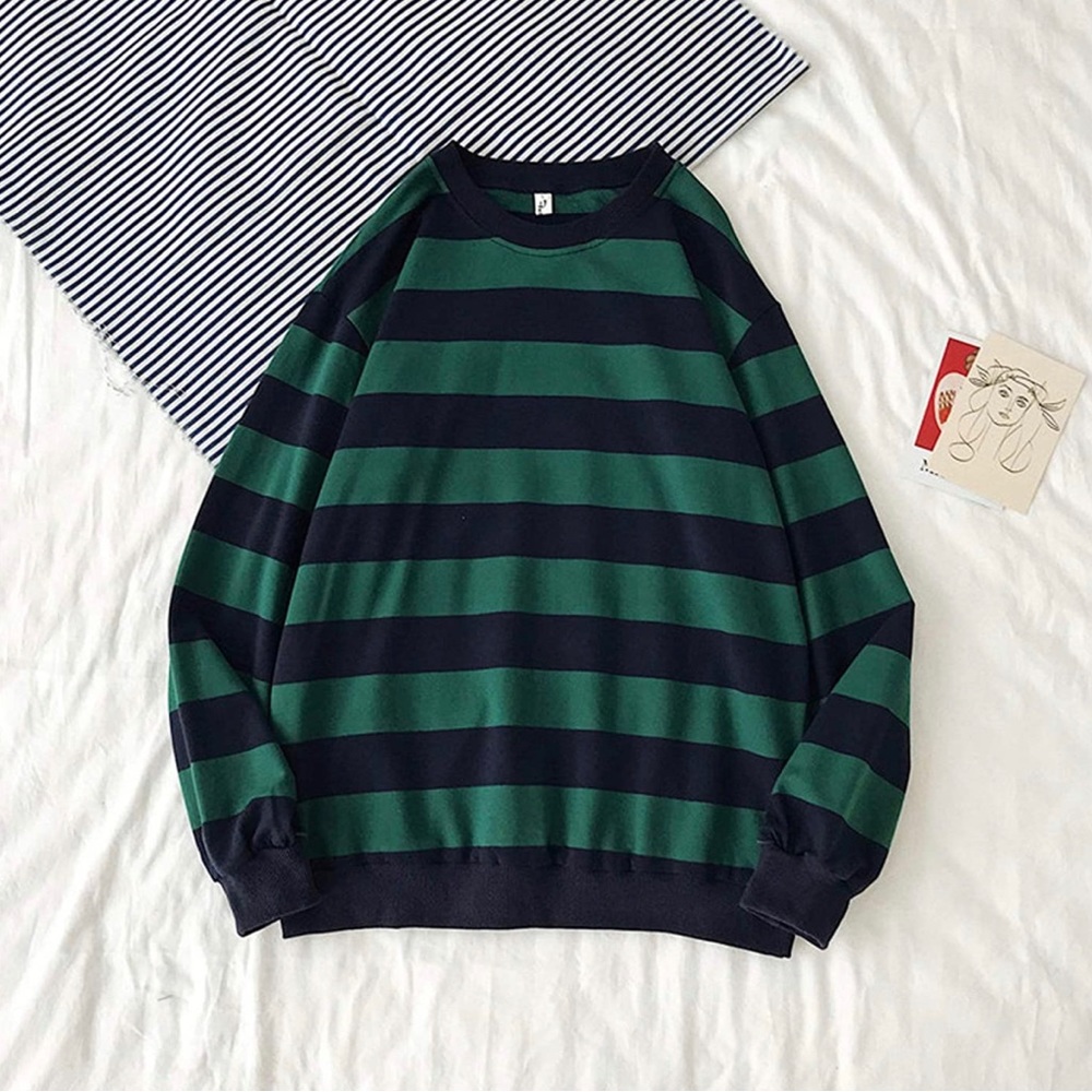 Men's Autumn Sweatshirt Casual Striped Round Neck Comfortable Sports Long Sleeve